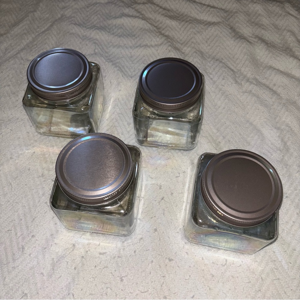 4 Square Glass Jars with Metal Lids